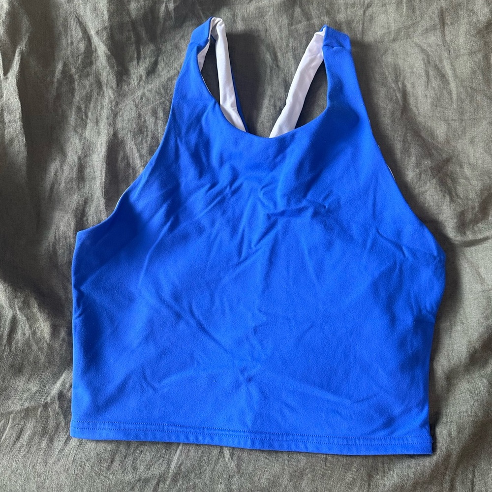 Fleo Bright Blue High Neck Crop Tank Top